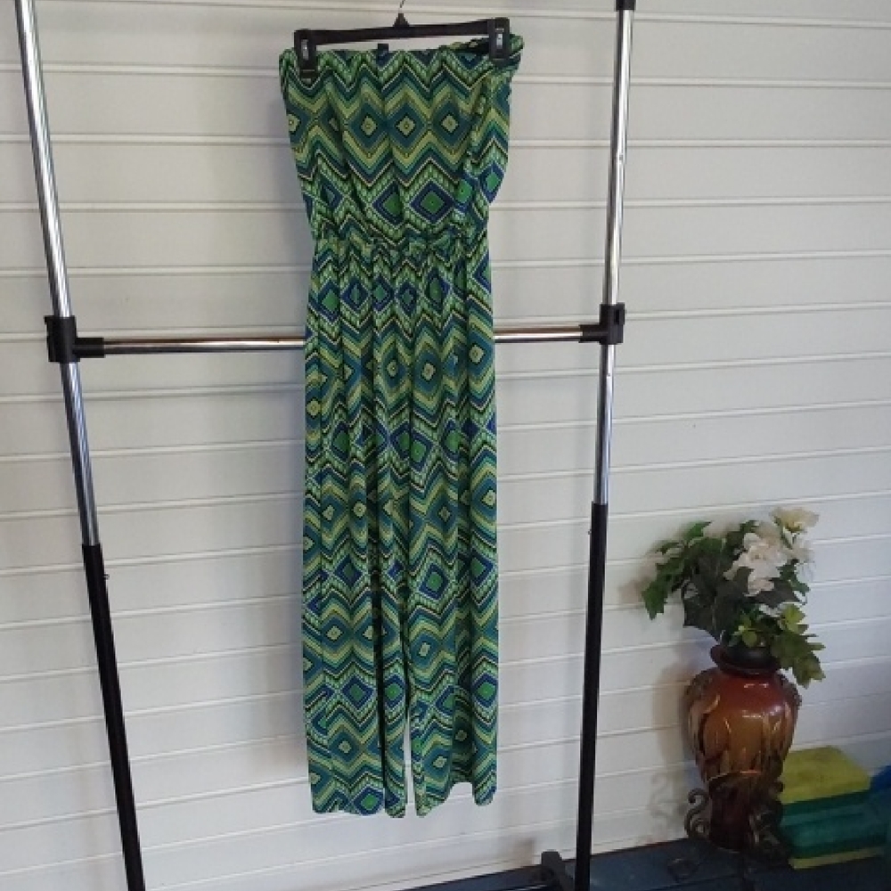 Espresso Womensc Black , Green and Blue Accents Strapless Jumpsuit Small